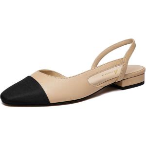 imageAthlefit Slingback Flats for Women Square Pointed Toe Two Toned Flats Wedding Pumps for WomenNude