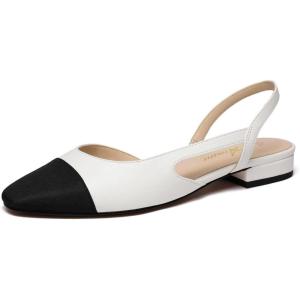 imageAthlefit Slingback Flats for Women Square Pointed Toe Two Toned Flats Wedding Pumps for WomenWhite