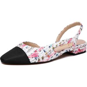imageAthlefit Slingback Flats for Women Square Pointed Toe Two Toned Flats Wedding Pumps for WomenWhite Multi