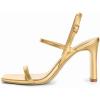 imageAthlefit Womens Strappy High Heels Square Open Toe Heeled Sandals Ankle Strap Dressy Wedding Party ShoesGold