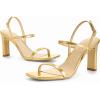 imageAthlefit Womens Strappy High Heels Square Open Toe Heeled Sandals Ankle Strap Dressy Wedding Party ShoesGold
