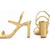 imageAthlefit Womens Strappy High Heels Square Open Toe Heeled Sandals Ankle Strap Dressy Wedding Party ShoesGold