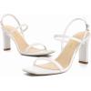 imageAthlefit Womens Strappy High Heels Square Open Toe Heeled Sandals Ankle Strap Dressy Wedding Party ShoesWhite