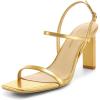 imageAthlefit Womens Strappy High Heels Square Open Toe Heeled Sandals Ankle Strap Dressy Wedding Party ShoesGold