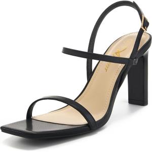 imageAthlefit Womens Strappy High Heels Square Open Toe Heeled Sandals Ankle Strap Dressy Wedding Party ShoesBlack