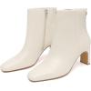 imageAthlefit Womens Ankle Boots Fashion Square Toe Chunky Heeled Short Boots with Side ZipperBeige