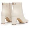 imageAthlefit Womens Ankle Boots Fashion Square Toe Chunky Heeled Short Boots with Side ZipperBeige