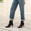 imageAthlefit Womens Ankle Boots Fashion Square Toe Chunky Heeled Short Boots with Side ZipperBlack