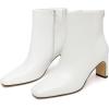 imageAthlefit Womens Ankle Boots Fashion Square Toe Chunky Heeled Short Boots with Side ZipperWhite
