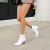 imageAthlefit Womens Ankle Boots Fashion Square Toe Chunky Heeled Short Boots with Side ZipperWhite