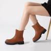 imageAthlefit Womens Chelsea Ankle Boots Platform Slip On Chunky Heel Lug Sole Leather BootiesBrown
