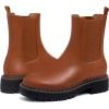 imageAthlefit Womens Chelsea Ankle Boots Platform Slip On Chunky Heel Lug Sole Leather BootiesBrown