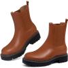imageAthlefit Womens Chelsea Ankle Boots Platform Slip On Chunky Heel Lug Sole Leather BootiesBrown