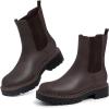 imageAthlefit Womens Chelsea Ankle Boots Platform Slip On Chunky Heel Lug Sole Leather BootiesDark Brown