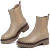 imageAthlefit Womens Chelsea Ankle Boots Platform Slip On Chunky Heel Lug Sole Leather BootiesLight Khaki
