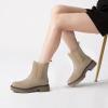 imageAthlefit Womens Chelsea Ankle Boots Platform Slip On Chunky Heel Lug Sole Leather BootiesLight Khaki