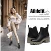 imageAthlefit Womens Chelsea Boots Fashion Lug Sole Chunky Heel Slip on Elastic Ankle BootiesCool Black