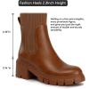 imageAthlefit Womens Chelsea Boots Fashion Slip on Platform Ankle Boots Lug Sole Chunky BootiesTan