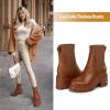 imageAthlefit Womens Chelsea Boots Fashion Slip on Platform Ankle Boots Lug Sole Chunky BootiesTan