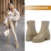 imageAthlefit Womens Chelsea Boots Fashion Slip on Platform Ankle Boots Lug Sole Chunky BootiesTaupe