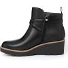 imageAthlefit Womens Wedge Ankle Boots Fashion Platform Lug Sole Buckle Short Booties with Side ZipperBlack