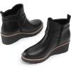 imageAthlefit Womens Wedge Ankle Boots Fashion Platform Lug Sole Buckle Short Booties with Side ZipperBlack