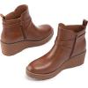 imageAthlefit Womens Wedge Ankle Boots Fashion Platform Lug Sole Buckle Short Booties with Side ZipperBrown
