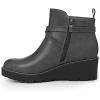imageAthlefit Womens Wedge Ankle Boots Fashion Platform Lug Sole Buckle Short Booties with Side ZipperGrey