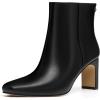 imageAthlefit Womens Ankle Boots Fashion Square Toe Chunky Heeled Short Boots with Side ZipperBlack