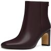 imageAthlefit Womens Ankle Boots Fashion Square Toe Chunky Heeled Short Boots with Side ZipperBurgundy
