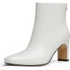 imageAthlefit Womens Ankle Boots Fashion Square Toe Chunky Heeled Short Boots with Side ZipperWhite