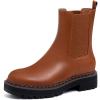 imageAthlefit Womens Chelsea Ankle Boots Platform Slip On Chunky Heel Lug Sole Leather BootiesBrown