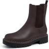 imageAthlefit Womens Chelsea Ankle Boots Platform Slip On Chunky Heel Lug Sole Leather BootiesDark Brown