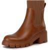 imageAthlefit Womens Chelsea Boots Fashion Slip on Platform Ankle Boots Lug Sole Chunky BootiesTan
