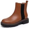 imageAthlefit Womens Chelsea Boots Platform Chunky Heel Slip On Elastic Lug Sole Ankle BootiesBrown