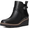 imageAthlefit Womens Wedge Ankle Boots Fashion Platform Lug Sole Buckle Short Booties with Side ZipperBlack