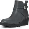 imageAthlefit Womens Wedge Ankle Boots Fashion Platform Lug Sole Buckle Short Booties with Side ZipperGrey