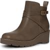 imageAthlefit Womens Wedge Ankle Boots Fashion Platform Lug Sole Buckle Short Booties with Side ZipperTaupe