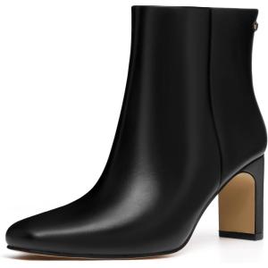 imageAthlefit Womens Ankle Boots Fashion Square Toe Chunky Heeled Short Boots with Side ZipperBlack