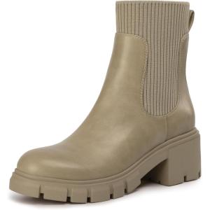 imageAthlefit Womens Chelsea Boots Fashion Slip on Platform Ankle Boots Lug Sole Chunky BootiesTaupe