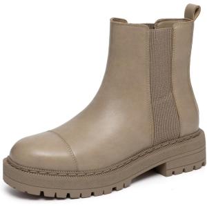 imageAthlefit Womens Chelsea Boots Platform Chunky Heel Slip On Elastic Lug Sole Ankle BootiesLight Khaki