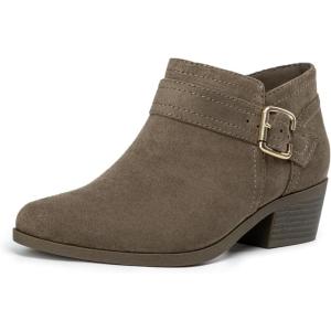 imageAthlefit Womens Chunky Low Heel Ankle Boots Classic Pointed Toe Side Zipper BootiesTaupe Suede