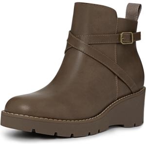imageAthlefit Womens Wedge Ankle Boots Fashion Platform Lug Sole Buckle Short Booties with Side ZipperTaupe