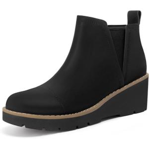 imageAthlefit Womens Wedge Chelsea Boots Platform Lug Sole Elastic Short Ankle Booties with Side ZipperBlack