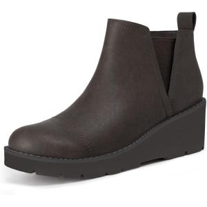 imageAthlefit Womens Wedge Chelsea Boots Platform Lug Sole Elastic Short Ankle Booties with Side ZipperDark Brown