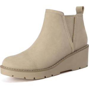imageAthlefit Womens Wedge Chelsea Boots Platform Lug Sole Elastic Short Ankle Booties with Side ZipperKhaki