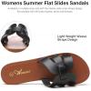 imageAthlefit Womens Flat Sandals Summer Casual Slip On Leather Slide SandalBlack