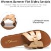 imageAthlefit Womens Flat Sandals Summer Casual Slip On Leather Slide SandalKhaki