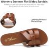 imageAthlefit Womens Flat Sandals Summer Casual Slip On Leather Slide SandalMocha