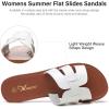 imageAthlefit Womens Flat Sandals Summer Casual Slip On Leather Slide SandalWhite